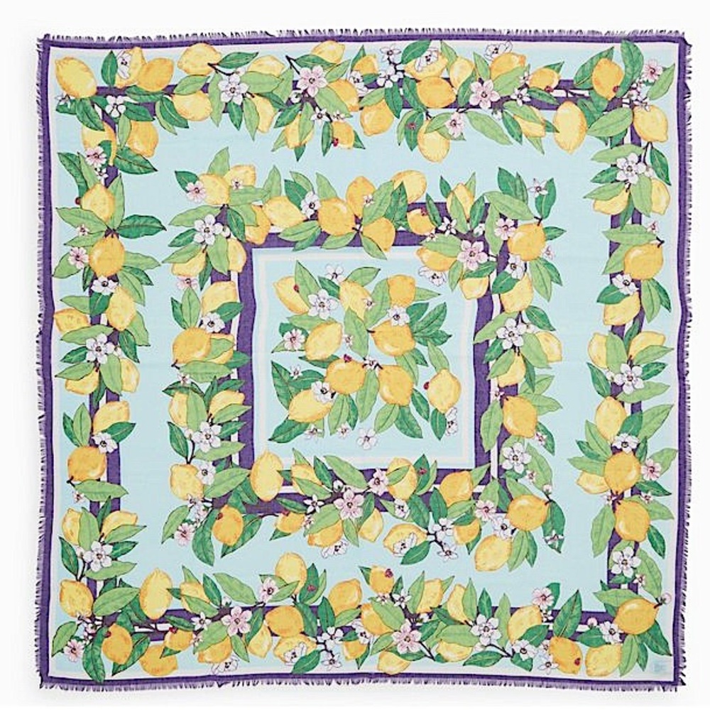 Vera Bradley Lemon Grove Pattern Scarf, Soft Fringe, NWT, Yellow, Green & Blues - Picture 2 of 5